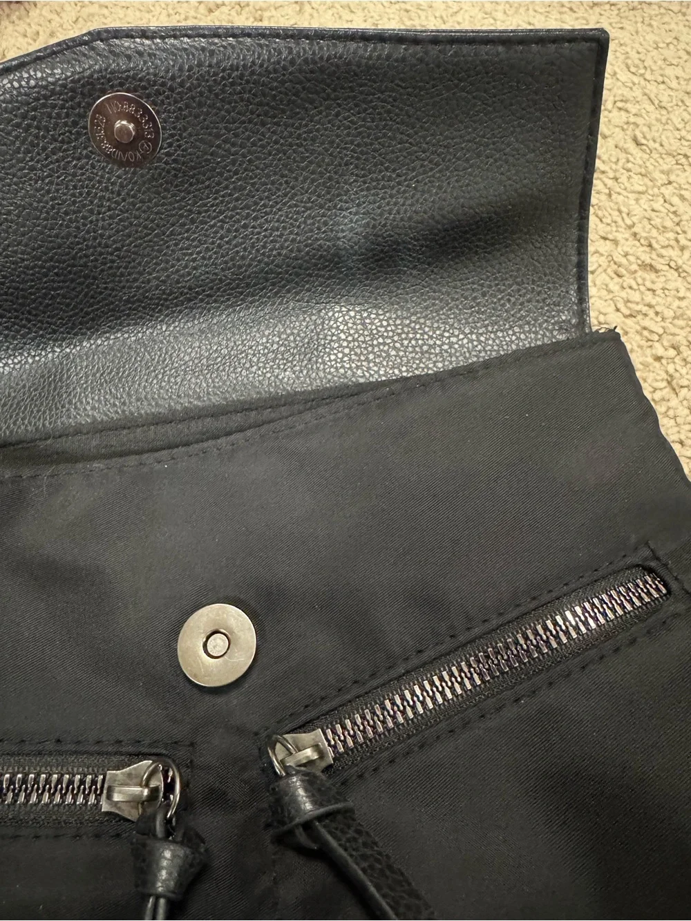 Botkier Black Nylon & Leather Flap Backpack